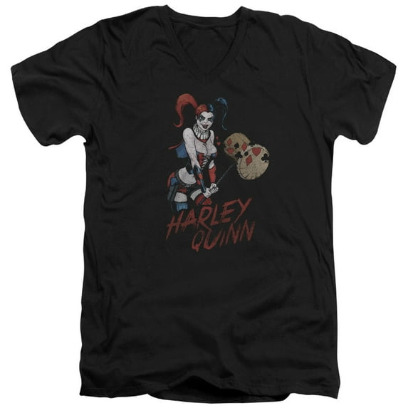 JLA Justice League Harley Hammer S/S Adult V-Neck 30/1 T-Shirt Black