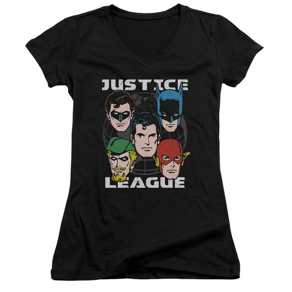 JLA Justice League Head Of States Junior Women's T-Shirt V-Neck Black