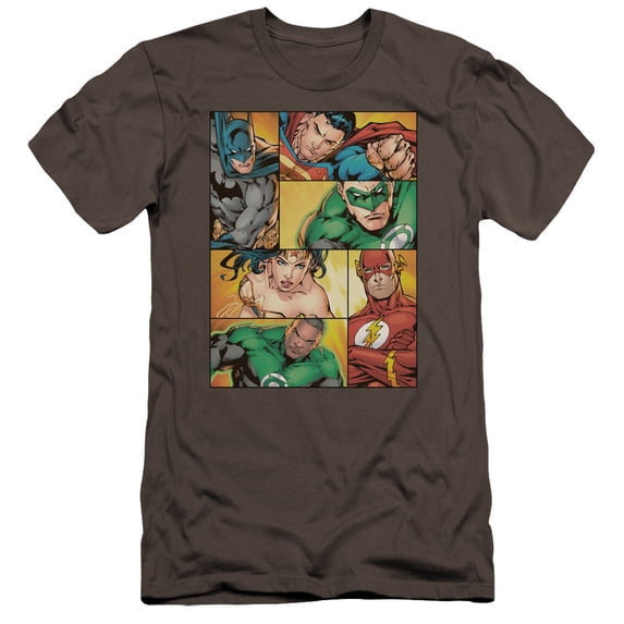 JLA Justice League Hero Boxes Premium Canvas Adult Slim Fit 30/1 T-Shirt Charcoal