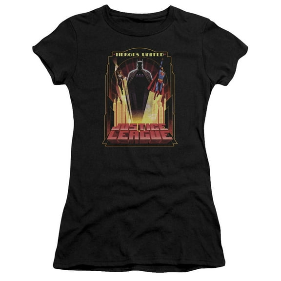 JLA Justice League Heroes United S/S Junior Women's T-Shirt Sheer Black