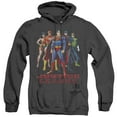 thumbnail image 1 of JLA Justice League In League Adult Heather Hoodie Sweatshirt Black, 1 of 1