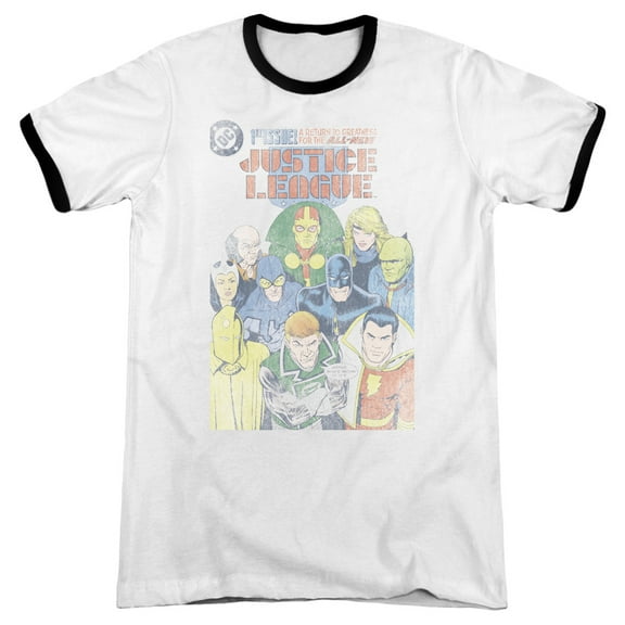 JLA Justice League Justice League #1 Cover Adult Ringer T-Shirt White Black