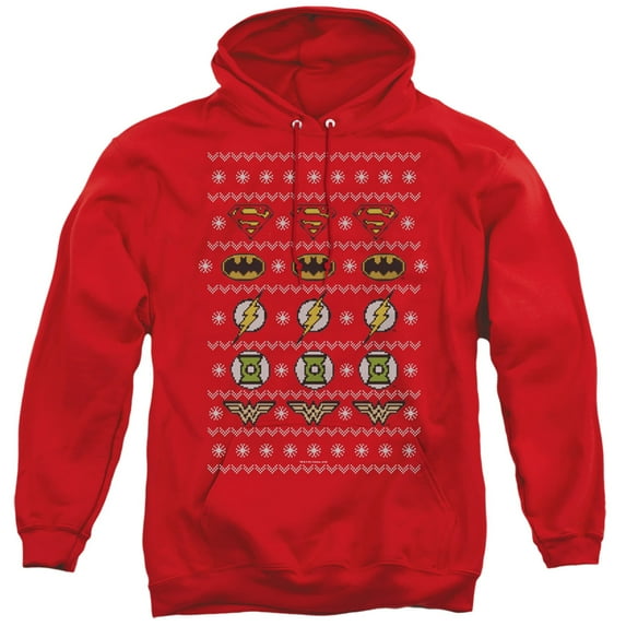 JLA Justice League Justice Shields ChristmaS/Sweater Adult Pullover Hoodie Sweatshirt Red