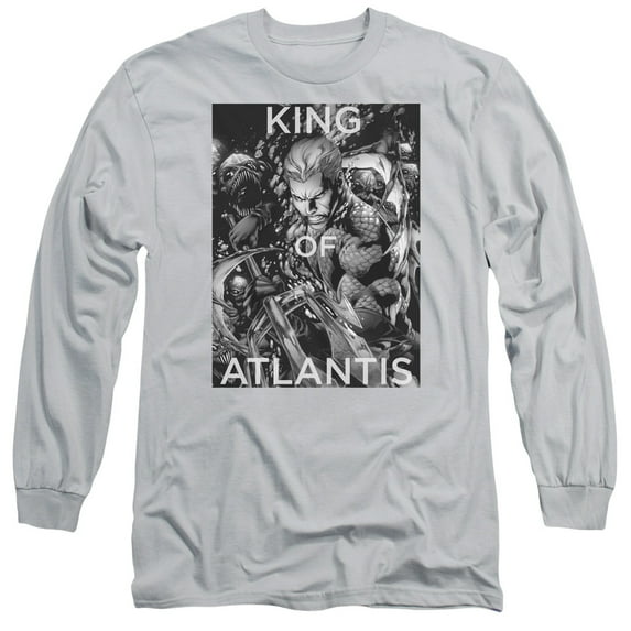 JLA Justice League King Of Atlantis Long Sleeve Adult 18/1 T-Shirt Silver