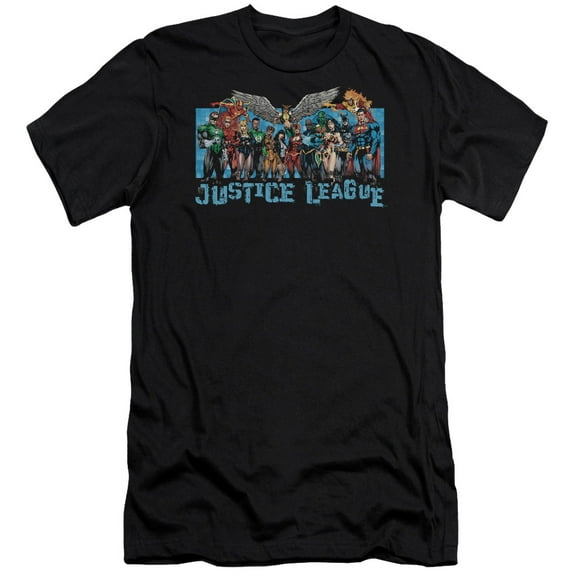 JLA Justice League League Lineup Premium Canvas Adult Slim Fit 30/1 T-Shirt Black