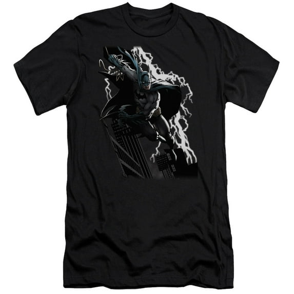 JLA Justice League Lighting Crashes Premium Canvas Adult Slim Fit 30/1 T-Shirt Black