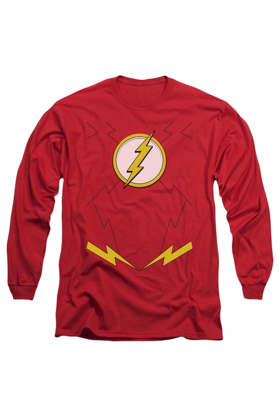JLA Justice League New Flash Costume Long Sleeve Adult 18/1 T-Shirt Red