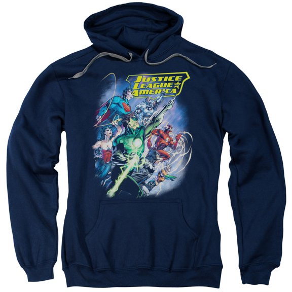 JLA Justice League Onward Adult Pullover Hoodie Sweatshirt Navy