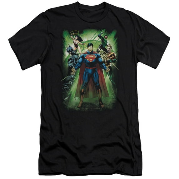 JLA Justice League Power Burst Premium Canvas Adult Slim Fit 30/1 T-Shirt Black