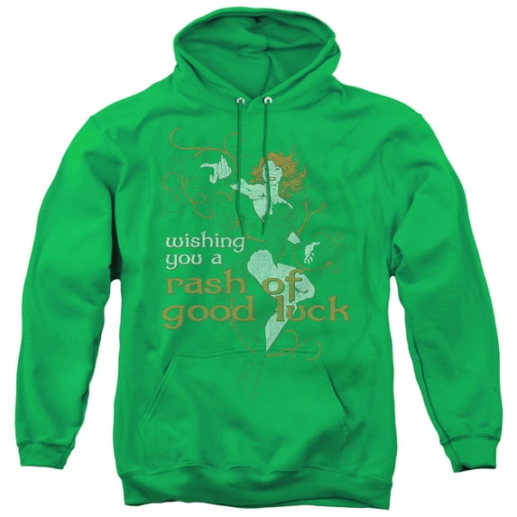 JLA Justice League Rash Of Good Luck Adult Pullover Hoodie Sweatshirt Kelly Green