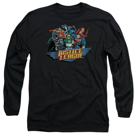 JLA Justice League Ready To Fight  Long Sleeve Adult 18/1 T-Shirt Black