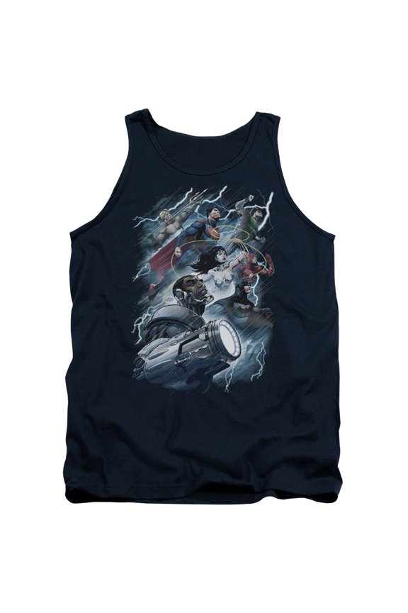 JLA Justice League Ride The Lightening Adult Tank Top Navy