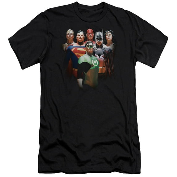 JLA Justice League Roll Call Long Sleeve Adult 30/1 T-Shirt Black