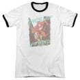 thumbnail image 1 of JLA Justice League Running Wild Adult Ringer T-Shirt White Black, 1 of 1