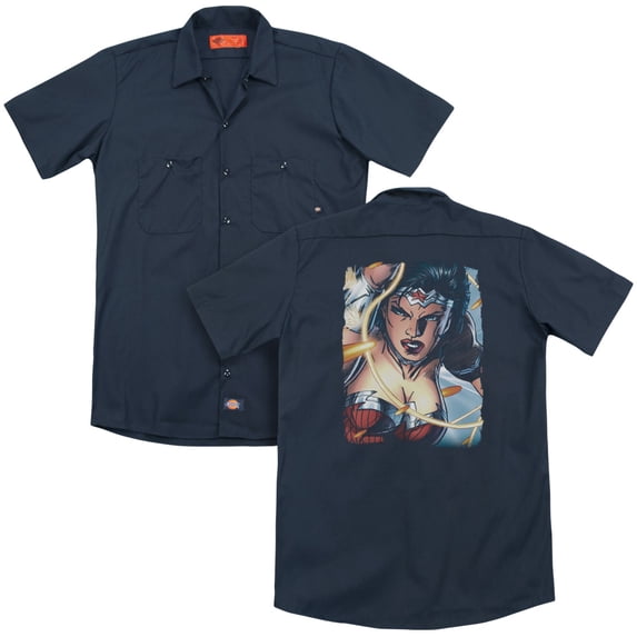 JLA Justice League Scowl (Back Print) Adult Work Shirt Navy