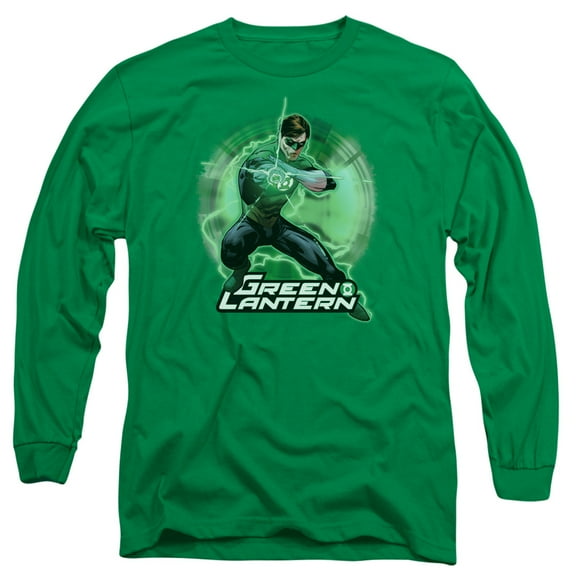JLA Justice League Spin Long Sleeve Adult 18/1 T-Shirt Kelly Green