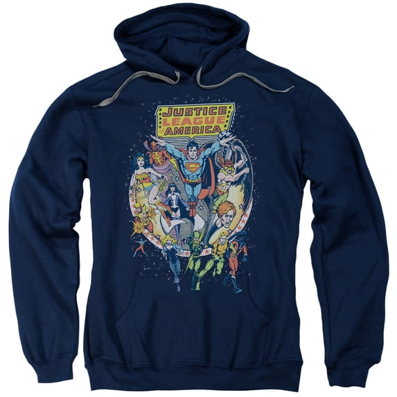 JLA Justice League Star Group Adult Pullover Hoodie Sweatshirt Navy