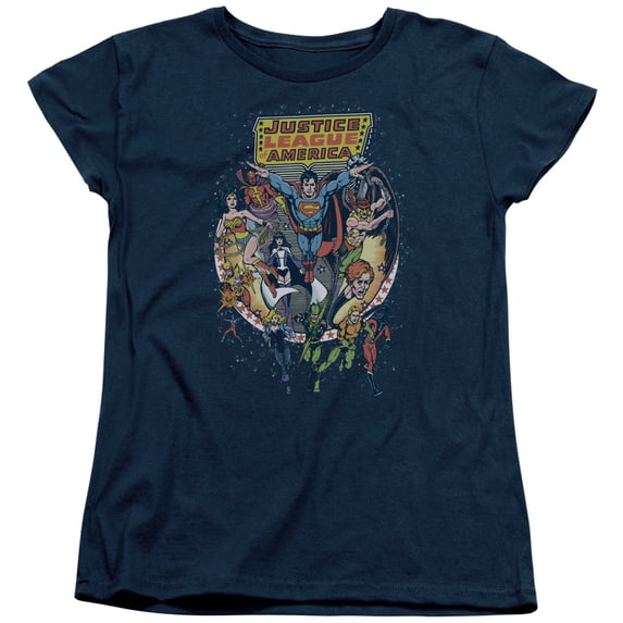 JLA Justice League Star Group S/S Women's T-Shirt Navy