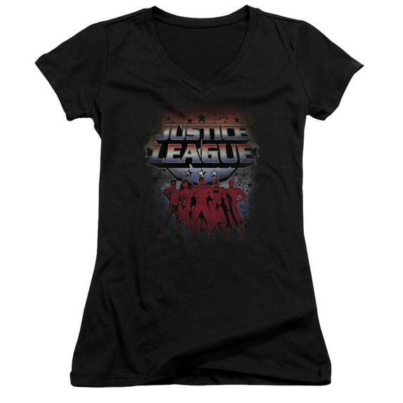 JLA Justice League Star League Junior Women's T-Shirt V-Neck Black