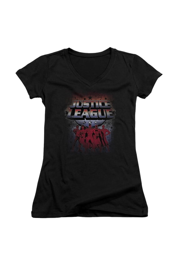 JLA Justice League Star League Junior Women's T-Shirt V-Neck Black