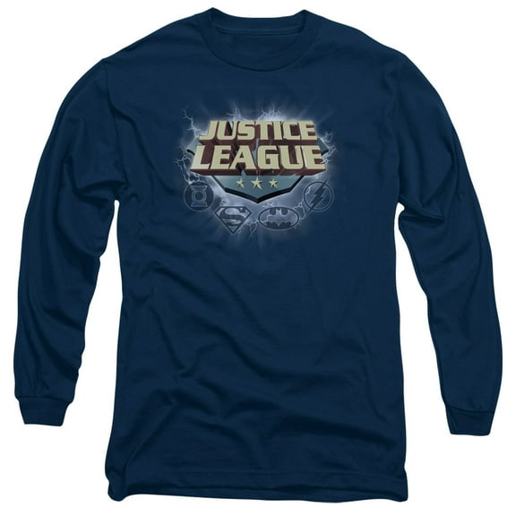 JLA Justice League Storm Logo Long Sleeve Adult 18/1 T-Shirt  Navy