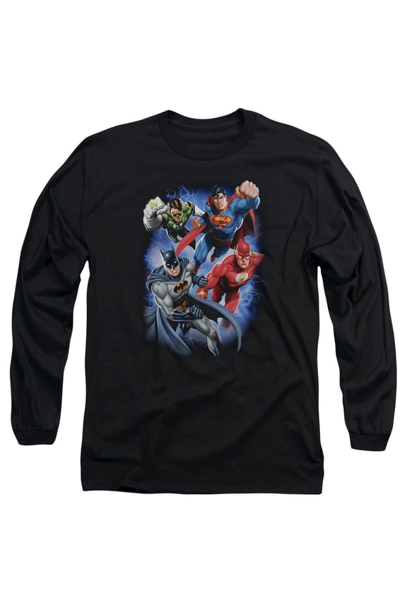 JLA Justice League Storm Makers Long Sleeve Adult 18/1 T-Shirt Black