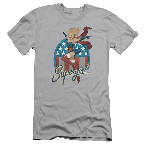 JLA Justice League Supergirl Bombshel Long Sleeve Adult 30/1 T-Shirt Silver