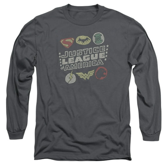 JLA Justice League Symbols  Long Sleeve Adult 18/1 T-Shirt Charcoal