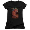 thumbnail image 1 of JLA Justice League Tornado Cloud Junior Women's T-Shirt V-Neck Black, 1 of 1