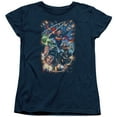 thumbnail image 1 of JLA Justice League Under Attack S/S Women's T-Shirt Navy, 1 of 1
