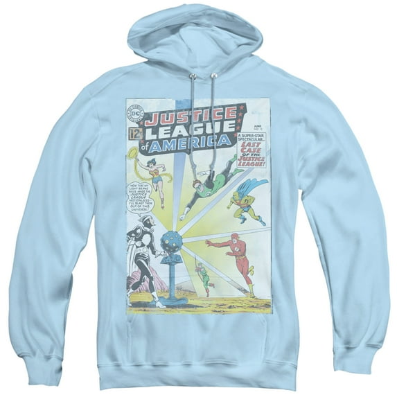 JLA Justice League Vintage Cover 12 Adult Pullover Hoodie Sweatshirt Light Blue