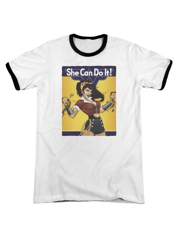 JLA Justice League Wonder Bombshell Adult Ringer T-Shirt White Black