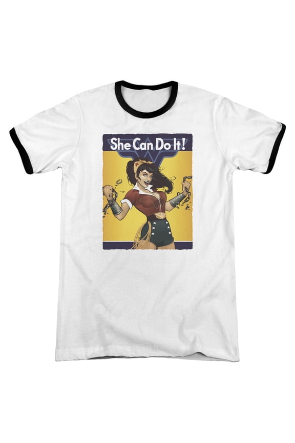 JLA Justice League Wonder Bombshell Adult Ringer T-Shirt White Black