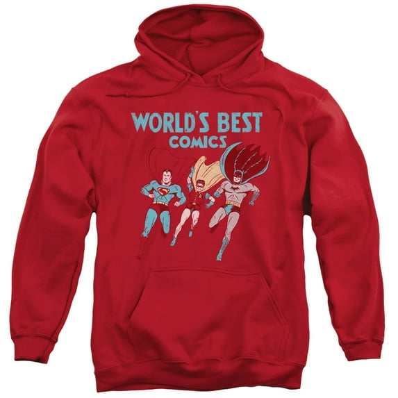 JLA Justice League Worlds Best Adult Pullover Hoodie Sweatshirt Red