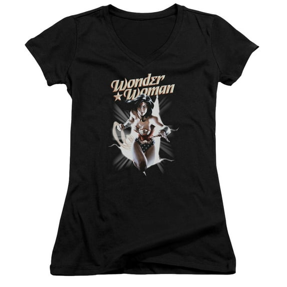 JLA Justice League Ww Break Out Junior Women's T-Shirt V-Neck Black