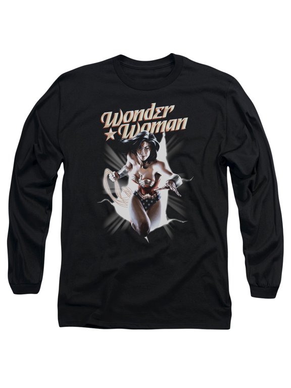JLA Justice League Ww Break Out Long Sleeve Adult 18/1 T-Shirt Black