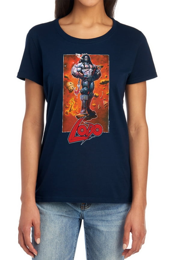 JLA Lobo Pose Women's T Shirt, Navy, Large