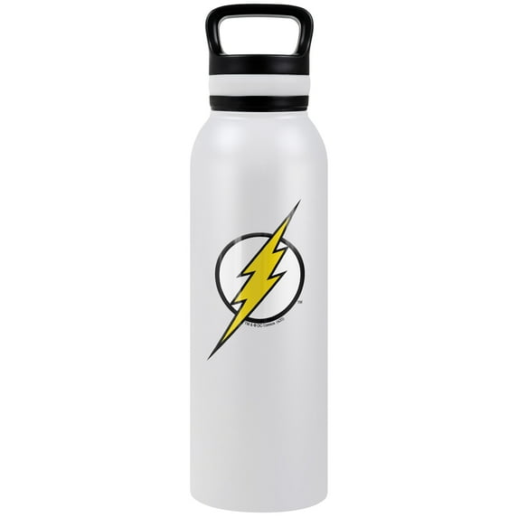 JLA - Logo Official Flash Logo 24 oz Insulated Canteen Water Bottle, Leak Resistant, Vacuum Insulated Stainless Steel with Loop Cap, White