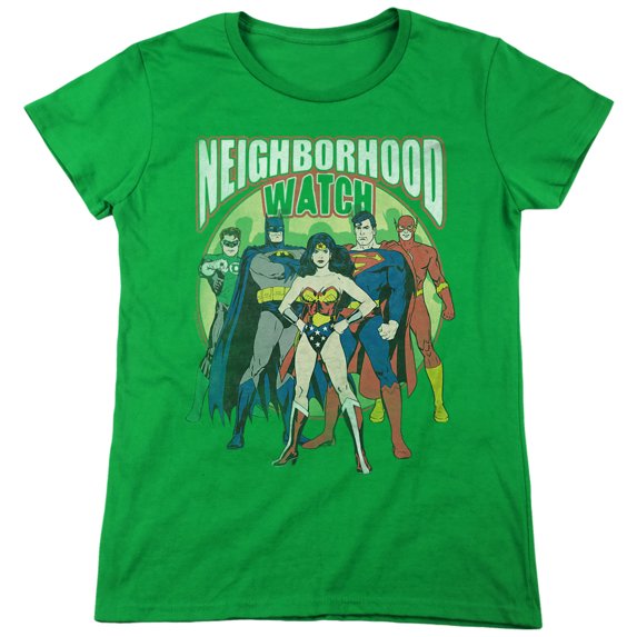 JLA Neighborhood Watch Women's T Shirt, Kelly Green, Small