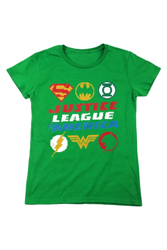 JLA Pixel Logos Women's T Shirt, Kelly Green, 2X-Large