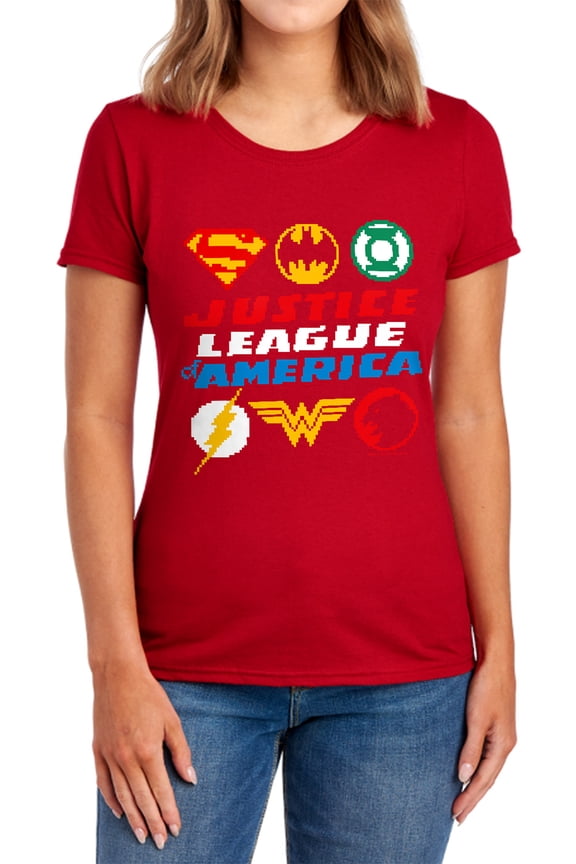 JLA Pixel Logos Women's T Shirt, Red, Small