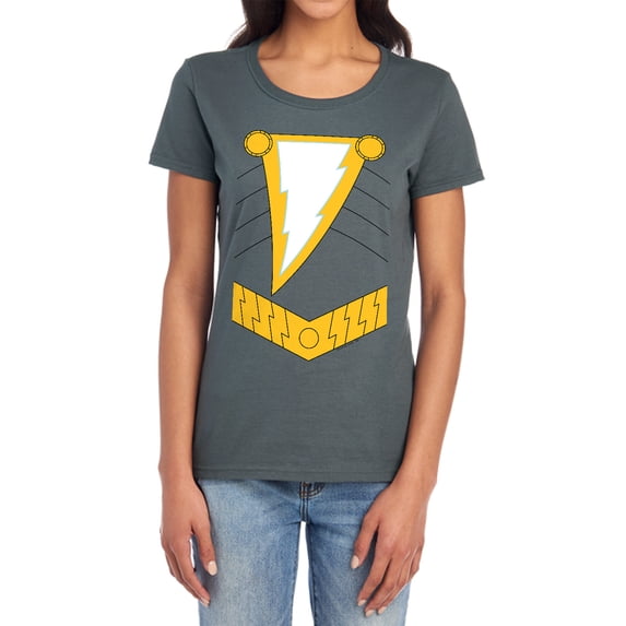 JLA Shazam Women's T Shirt, Charcoal, 2X-Large