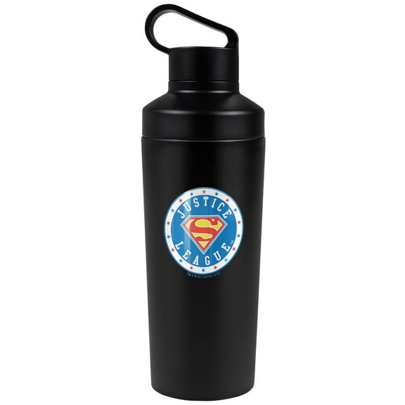 JLA - Superman Official Athletic Superman Justice League Logo 18 oz Insulated Water Bottle, Leak Resistant, Vacuum Insulated Stainless Steel with 2-in-1 Loop Cap