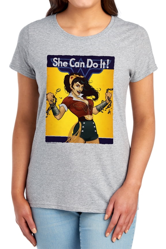 JLA Wonder Bombshell Women's T Shirt, Athletic Heather, Large