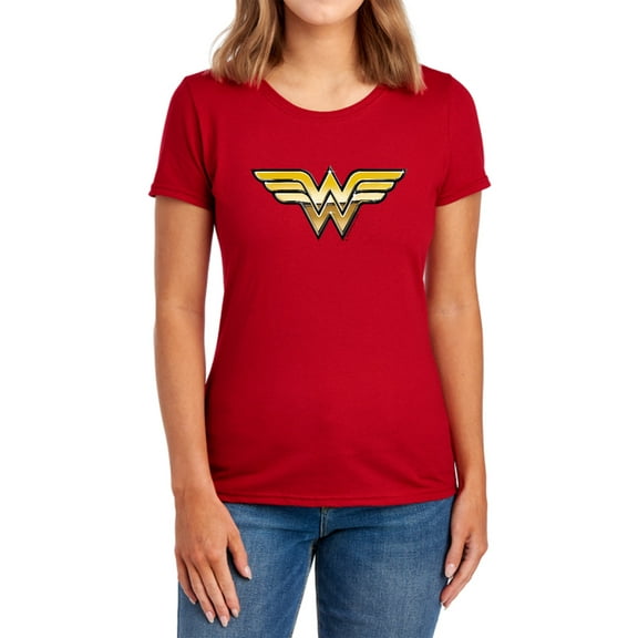 JLA Wonder Woman Logo Golden Women's T Shirt (Small) Red