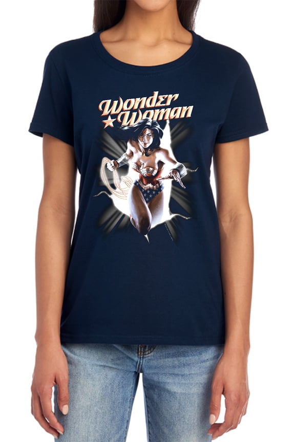 JLA Ww Break Out Women's T Shirt, Navy, 2X-Large