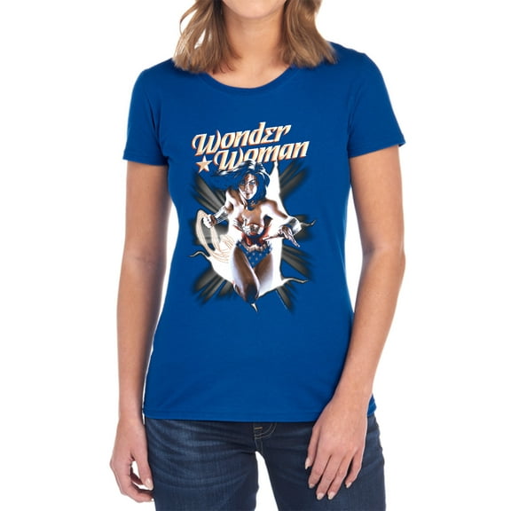 JLA Ww Break Out Women's T Shirt, Royal, 2X-Large