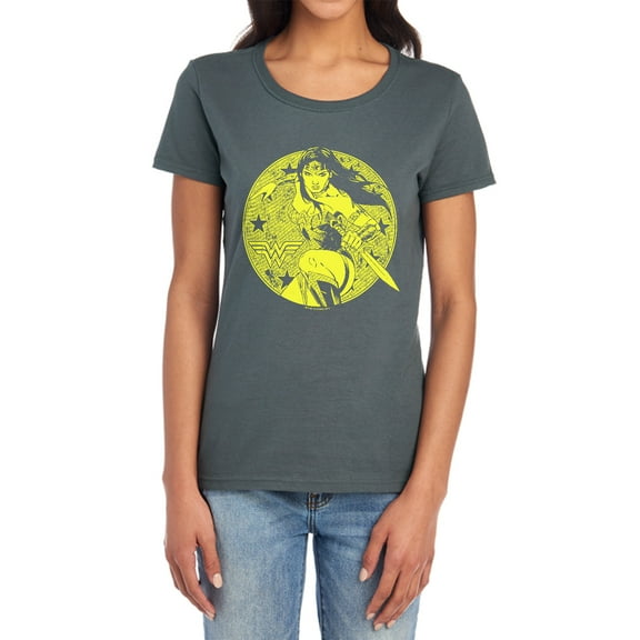 JLA Young Wonder Women's T Shirt, Charcoal, Large