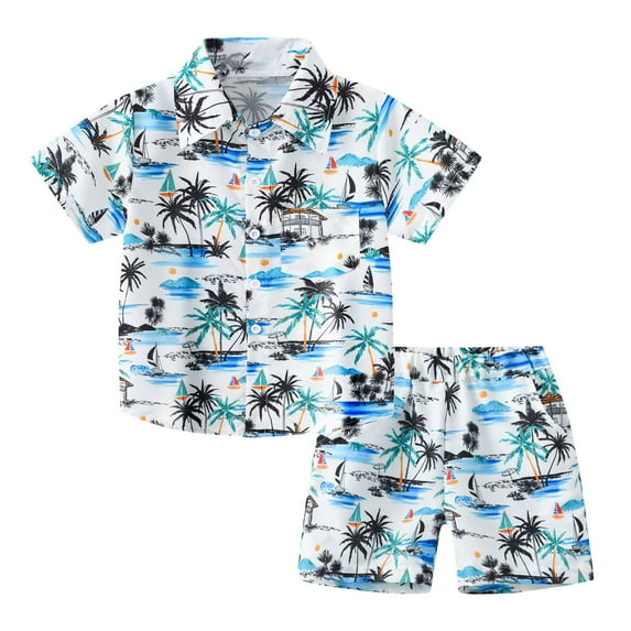 JLFKNG Baby Boys Clothes Sets Cute Sweet Hawaiian Style Printed Shirt Tops Short Sleeve Shorts With Elastic Waist Design Breathable Loose Fit 2Pcs Outfits Sets Comfy Lovely Clothing