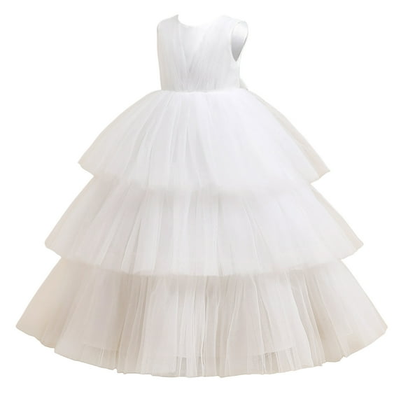 JLFKNG Baby Girls Dress Simple Solid Color Fashion Embroidery Ball Gown With Bowknots Crew Neck Sleeveless Breathable Loose Fit Childrens Daily Wear
